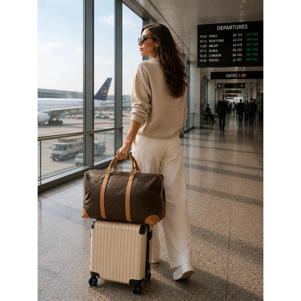 Vintage Celine Macadam Canvas Boston Bag XL Weekender Travel Duffle Carry-On - Picture 1 of 15
